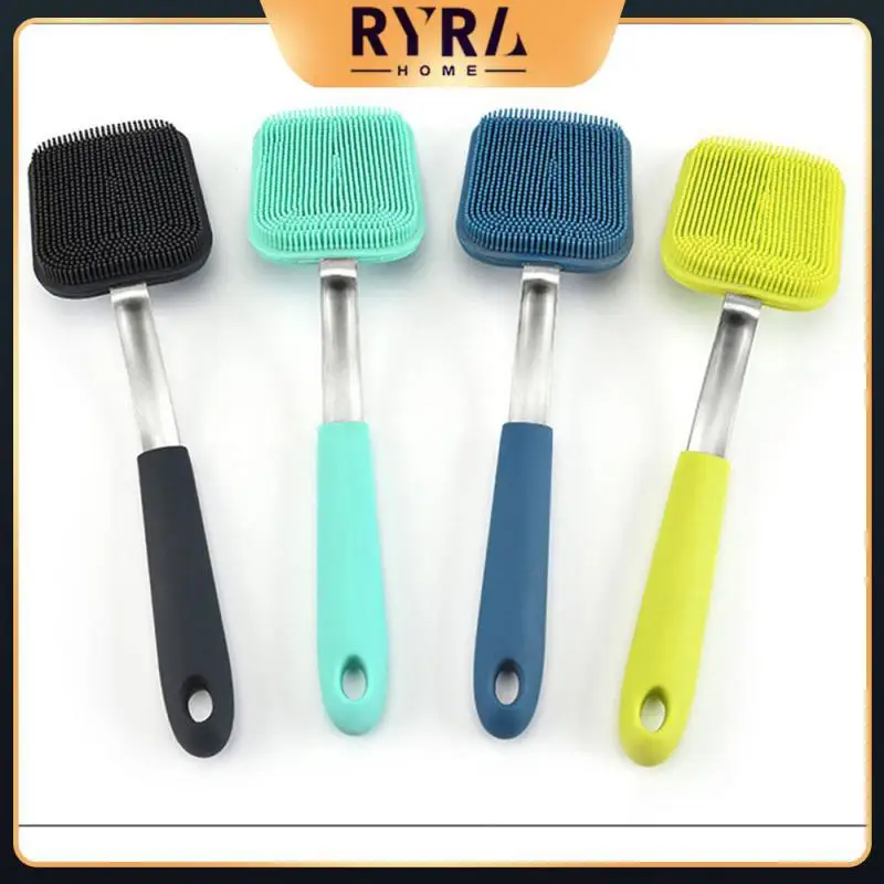 

Long Handle Dish Brush Stainless Steel Handle Degreasing Dishwashing Brush Easy To Storage Hangable Kitchen Supplies Silicone