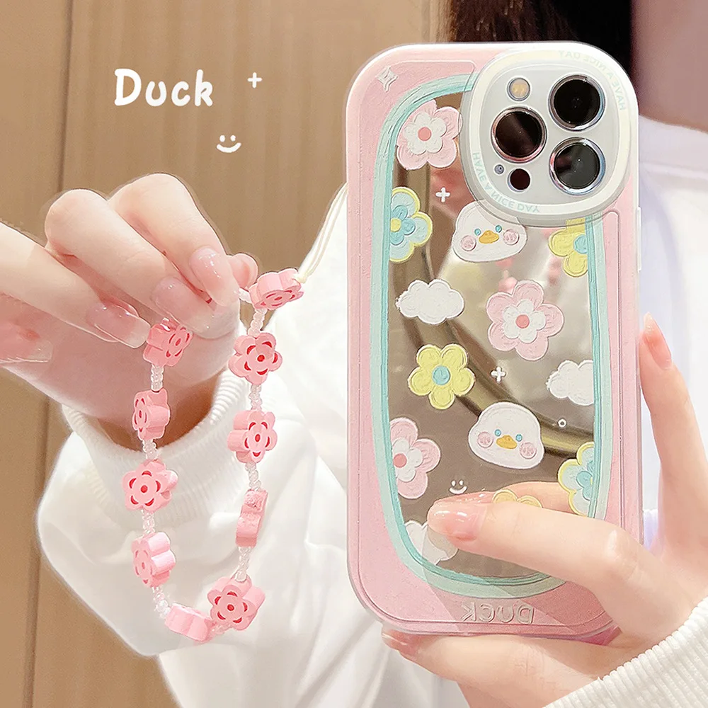 

Duck flower+pink flower hanging rope Phone Case For iphone 14 13 12 11 Pro Max X XR XSMAX 7 8 Plus SE TPU Case Cover