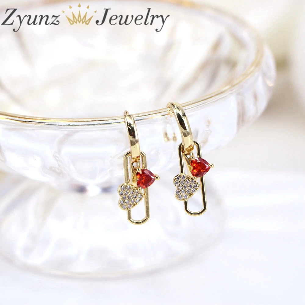 

5 пар, золотые серьги-кольца для женщин, цветные серьги-кольца с сердцем и фианитами для пирсинга, женские круглые серьги 2022, оптовая продажа ...