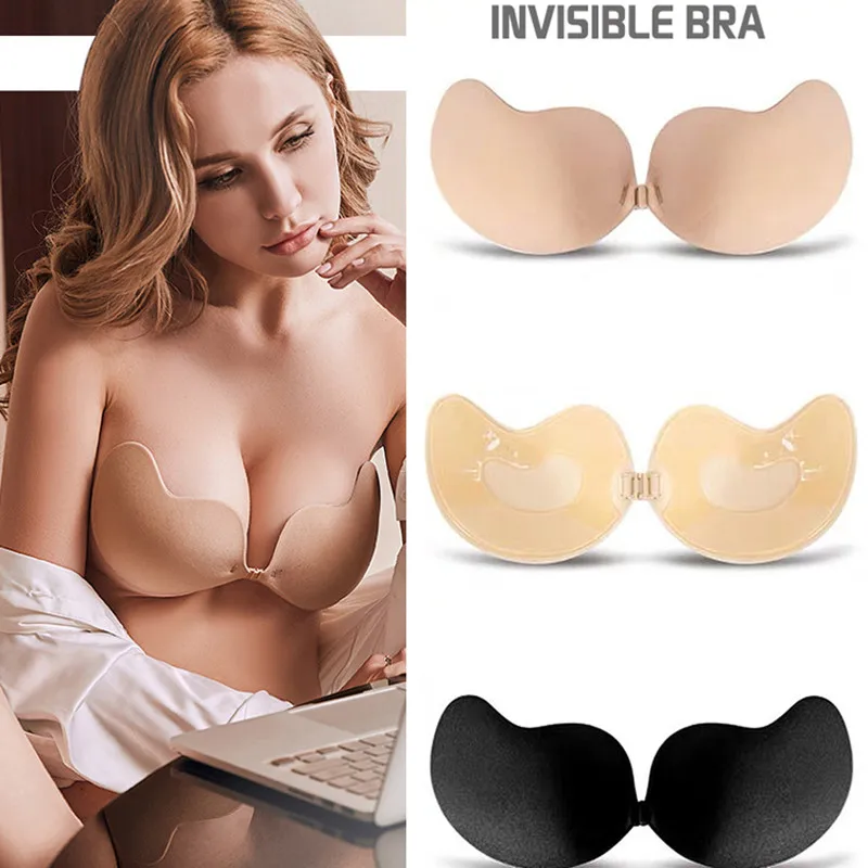 

Invisible Push Up Silicone Bra Women Backless Strapless Bra Seamless Front Closure Bralette Self-Adhesive Breast Stickers