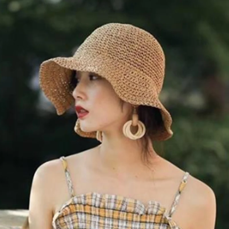 

Parent-child 100%Raffia Bow Sun Hat Wide Brim Floppy Summer Hats for Women Beach Panama Straw Dome Bucket Hat Femme Shade Hat