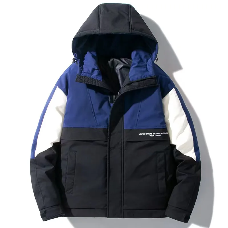 Down jacket men's 2022 new men's tide brand leisure tooling coat youth thickened hooded warm pie overcome