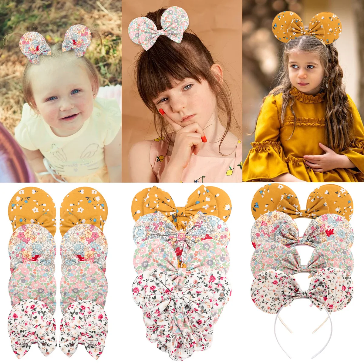 

10PCS Disney Mickey Ears Hair Accessories Children's Bow Headband Cute Hairpin Princess Headband Floral Headband Tiara