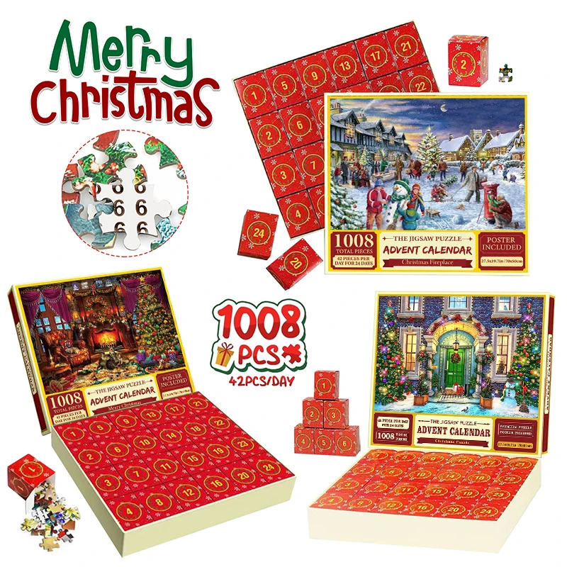 

Календарь для детей и взрослых 1008 шт., рождественские пазлы-сюрпризы 2023, Рождество, 24 дня обратного отсчета, календари, рождественский подарок, игрушка