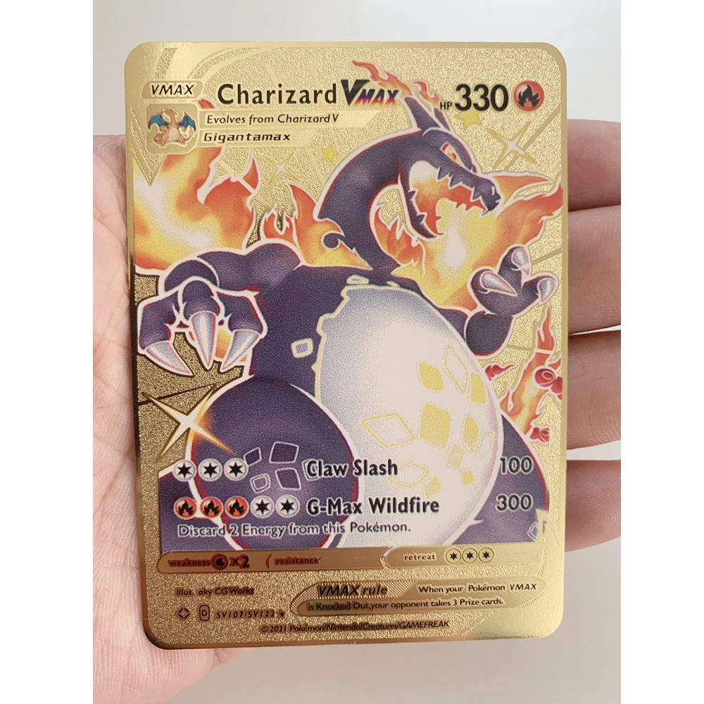 Новый Покемон Vmax Блестящий Золотой Темный Charizard Pikachu металлическая карточная