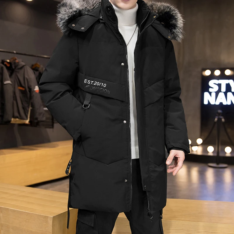 Men's Winter Down Jacket Coat Thickened Warm Removable Hooded Fur Collar Down Jacket Parka Coat Premium White Duck Down Jacket