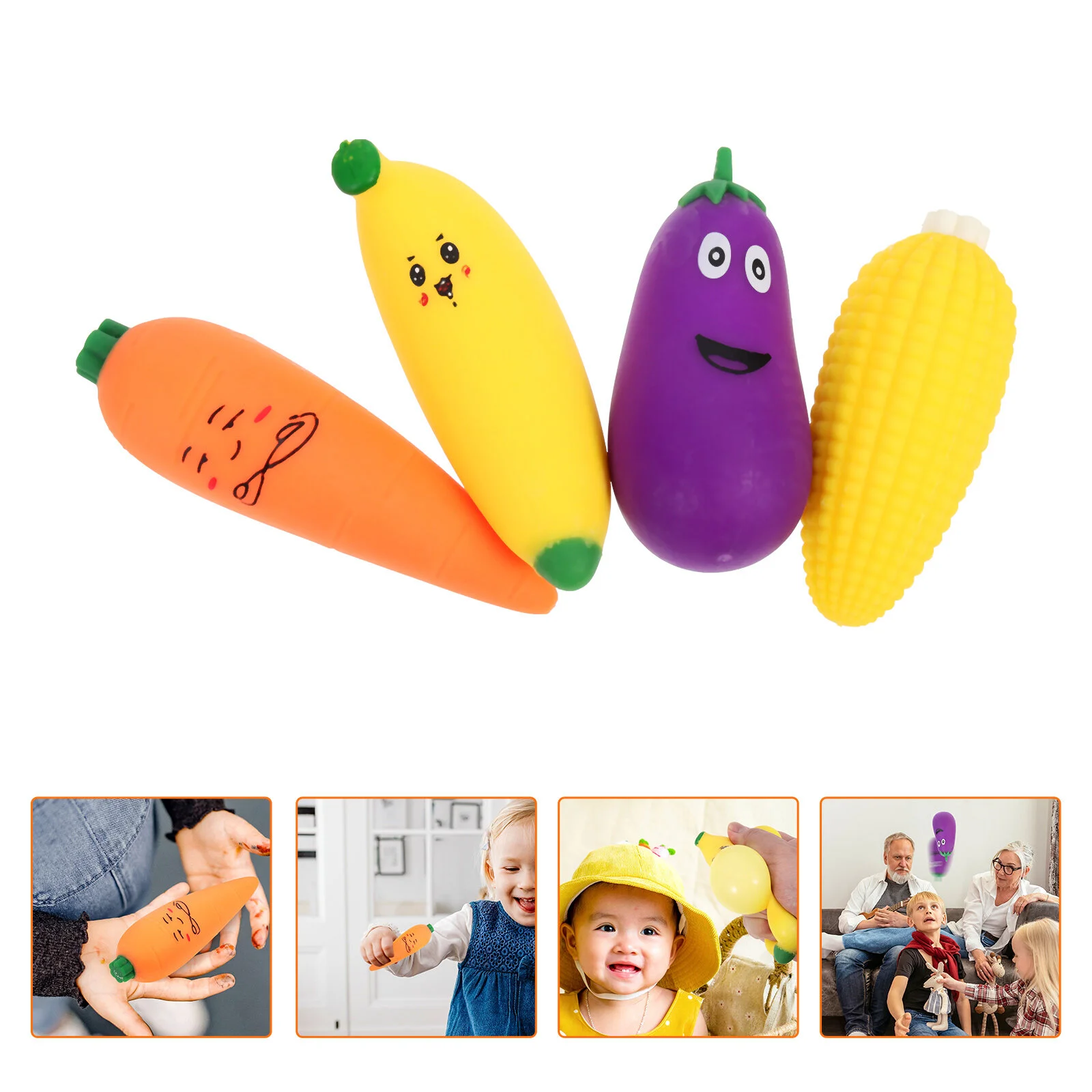 

4 Pcs Adukt Toys Pinch Music Toys Decompression Adorable Squeeze Fidget Handball Funny Fruit Model Tpr Eggplant Shaped Child