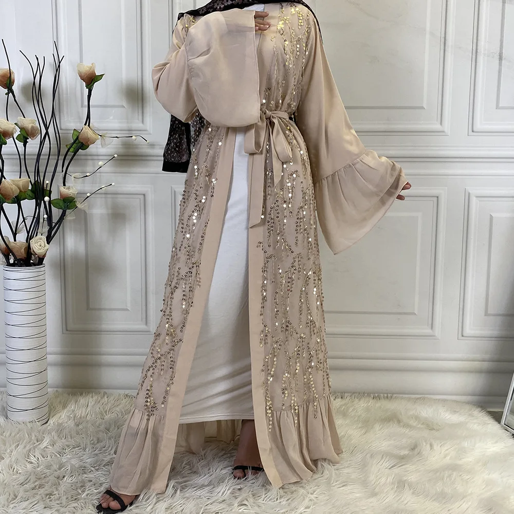 

Ramadan Kimono Abaya Dubai Turkey Arabic Muslim Hijab Dress Sequin Open Abayas for Women Islamic Clothing Vestidos Musulmanes