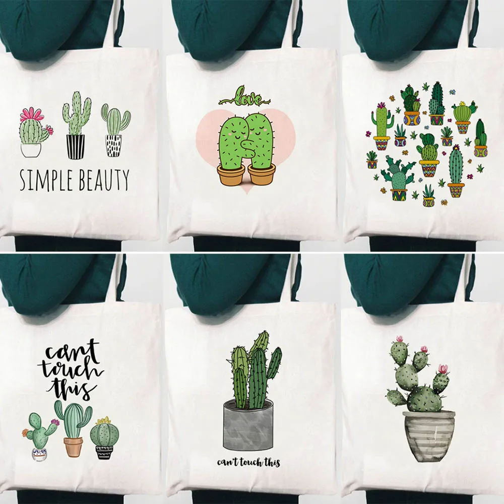 

Can't Touch This Cactus Drawing Print Reusable Shopping Canvas Tote Bag Female Shopper Student Book Bags Gift Women Fashion Bag