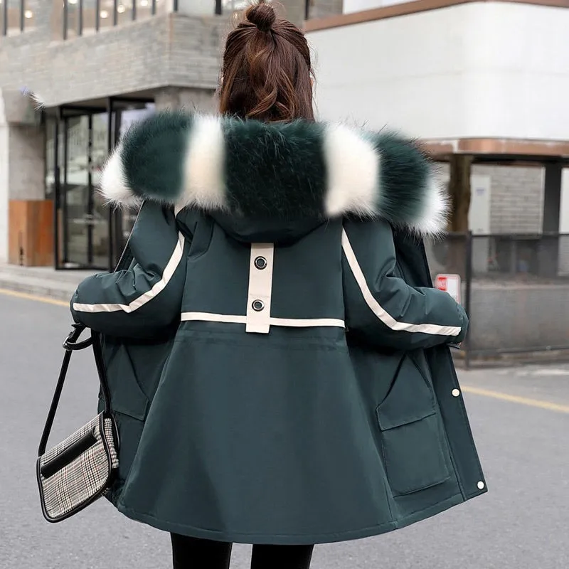 Women Big Fur Collar Cotton Padded Overcoat 2023 Winter Jackets Long Hooded Parkas Female Warm Outwear Parkas Female Hiver Coats