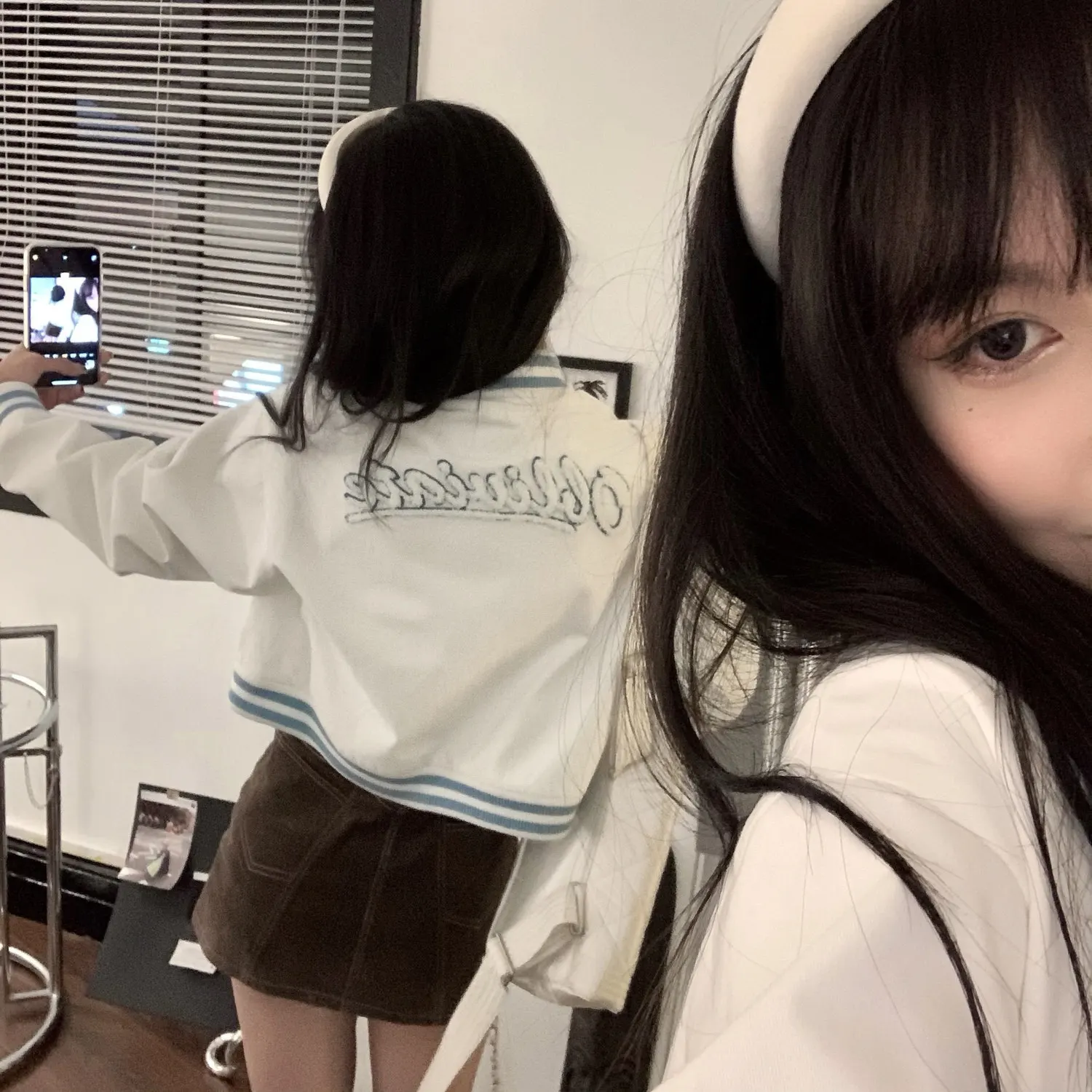 

2022Harajuku short baseball uniform Korean style cardigan jacket women's top coats and jackets women White Letter Jacket Women's