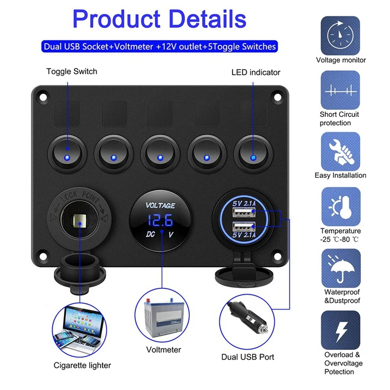 5-бандовая панель переключателей встроенный блок предохранителей 12 В/24 В