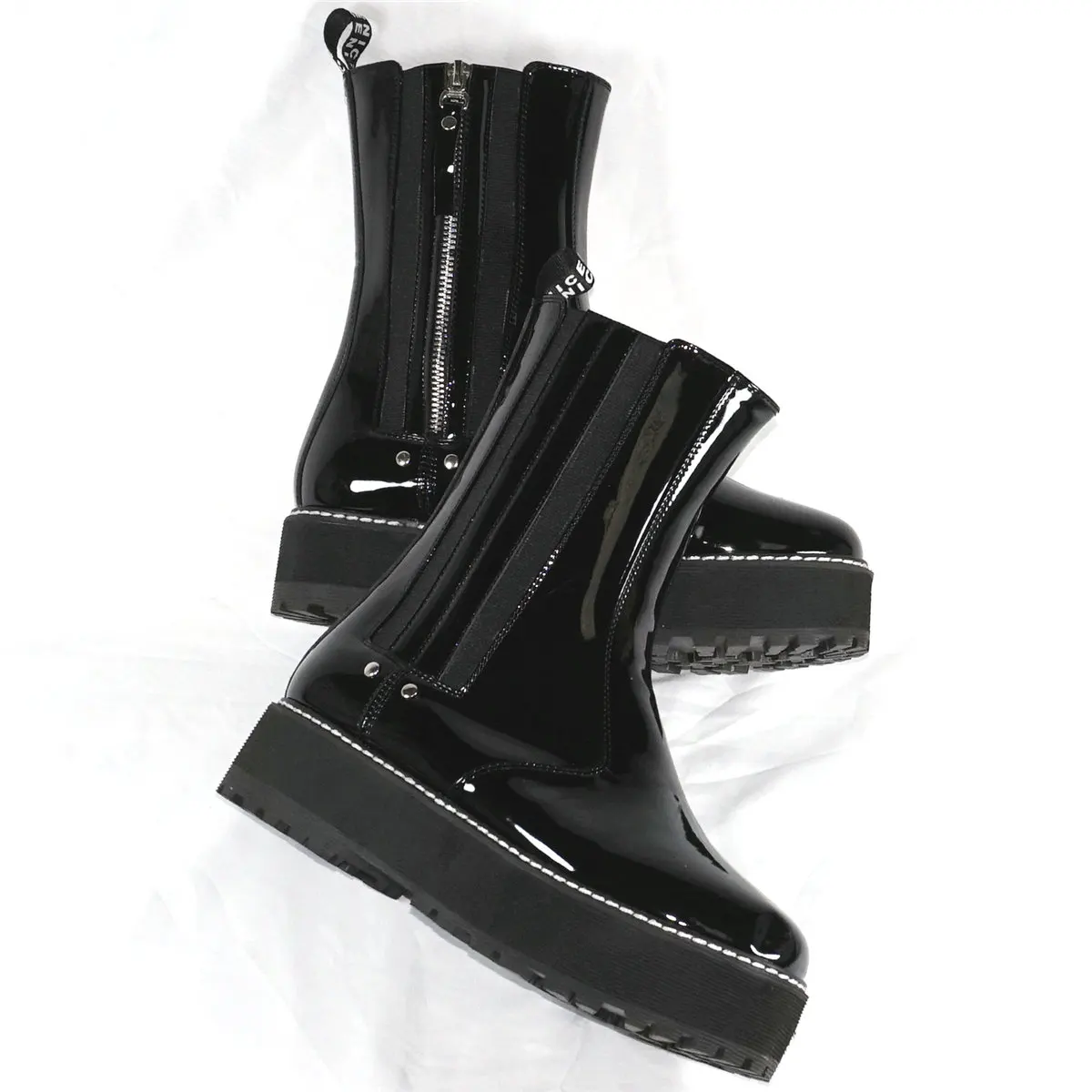 Flat With Med Heels Creepers Women Black Patent Leather Platform Pumps Female High Top Round Toe Fashion Sneakers Casual Shoes