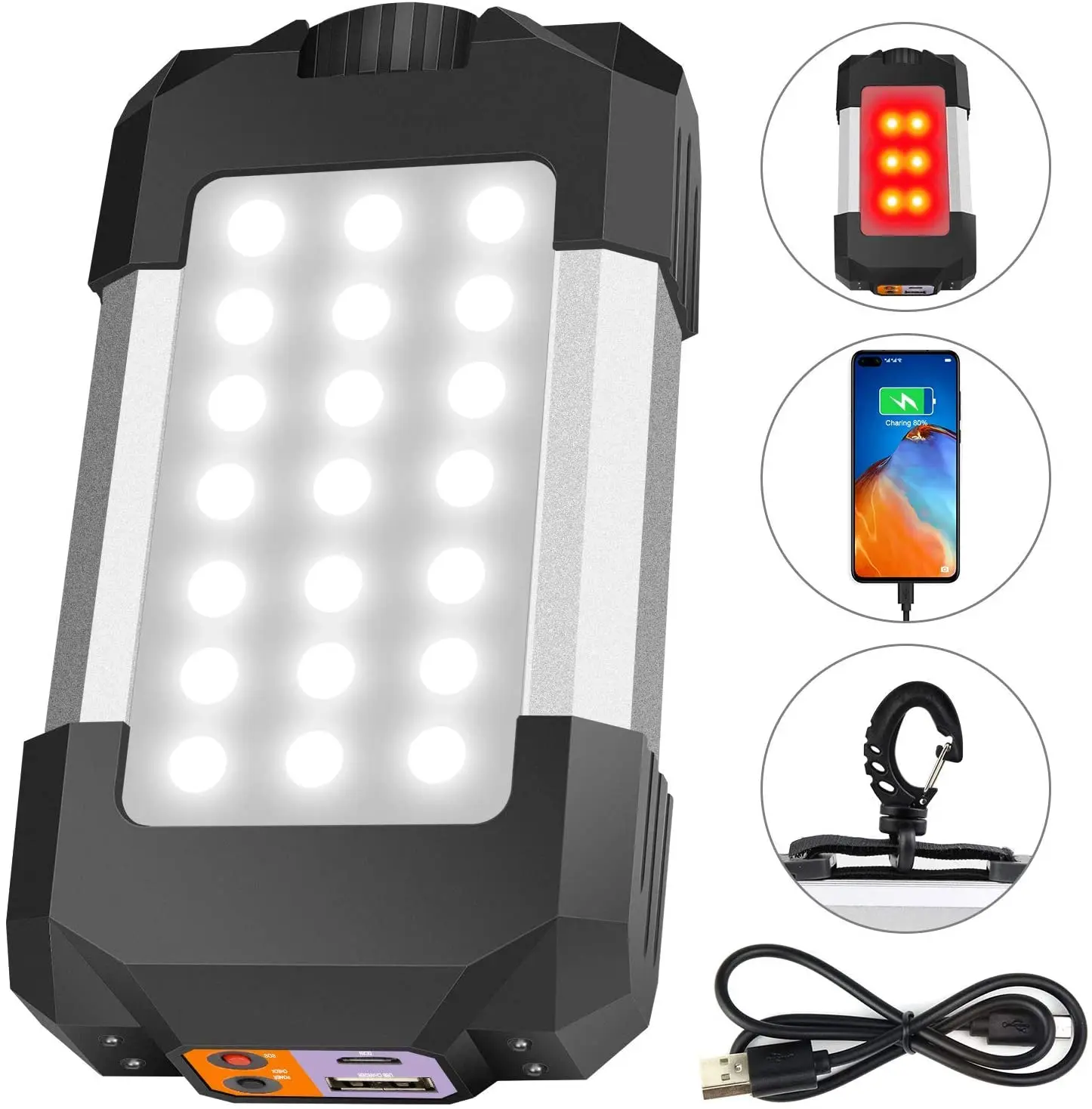 

Powerful LED camping light USB rechargeable led flashlight waterproof torch lanterna used in tents outdoor hiking with hooks