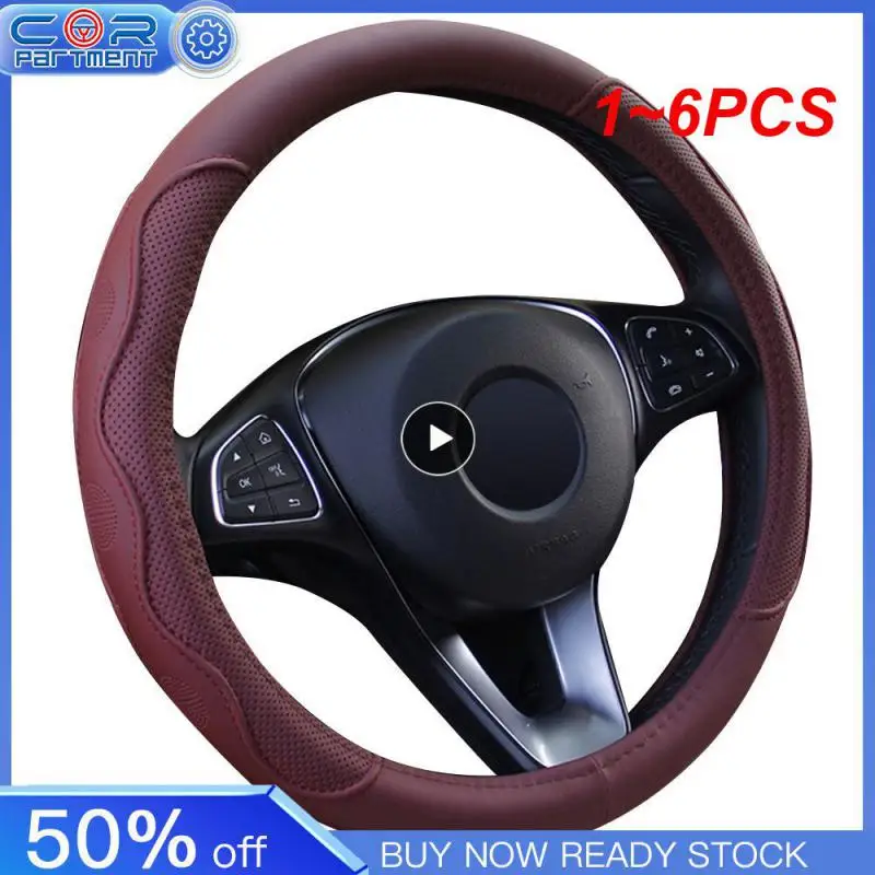 

1~6PCS 37-39cm Car Steering Wheel Cover Skidproof Auto Steering- Wheel Cover Anti-Slip Embossing Leather Car-styling Car
