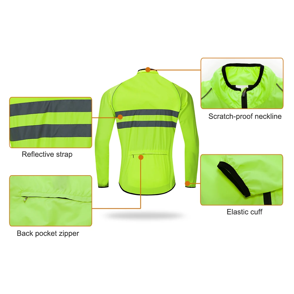 WOSAWE Ultralight Men's Cycling Windbreaker Reflective Jacket Windproof Bike Jacket Water Resistant MTB Road Bicycle Long Jersey images - 6