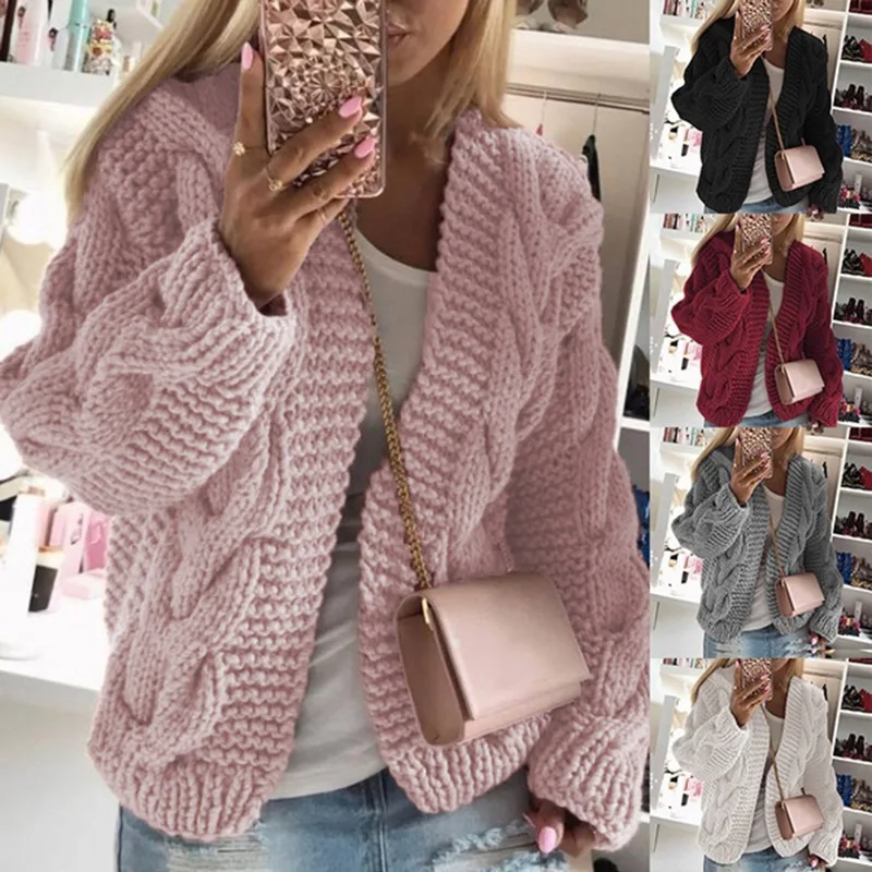 

2023 Spring New Sweaters Women's Rough Bold Thread Fried Dough Twists Knitted Cardigan Sweater