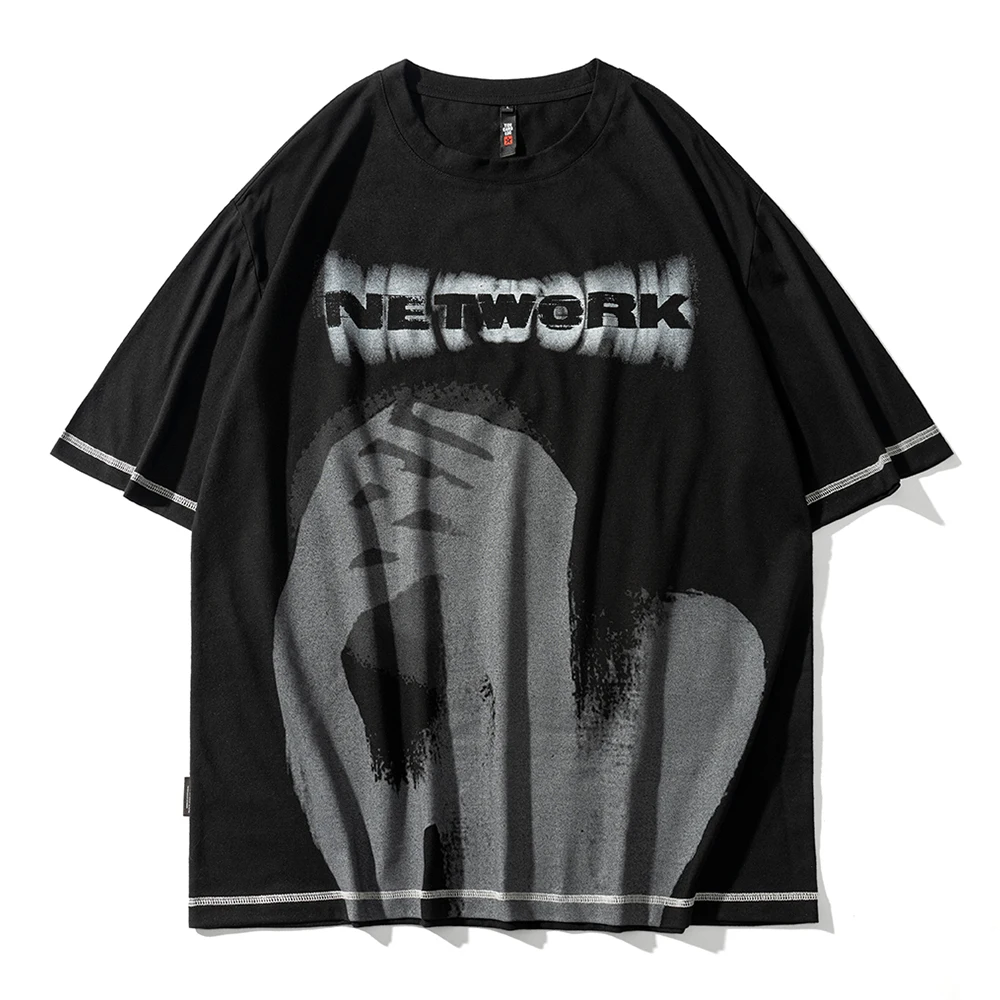 

Футболка мужская оверсайз с графическим принтом, Готическая Повседневная рубашка с коротким рукавом в стиле Харадзюку, уличная одежда в ст...