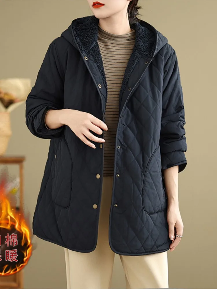 Зимнее стеганое хлопковое пальто женские повседневные модные клетчатые куртки с