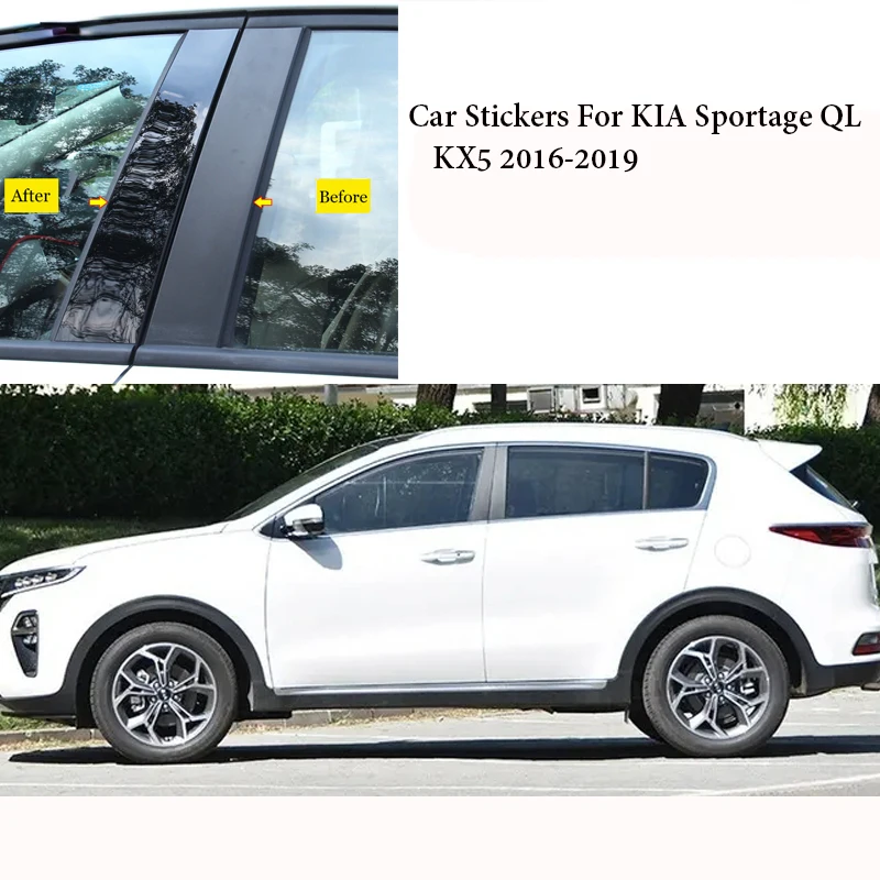 

6Pcs Car Stickers Black Mirror Middle Column PC Window Trim B C Pillar Strip For KIA Sportage QL KX5 2016-2019 Car Accessories