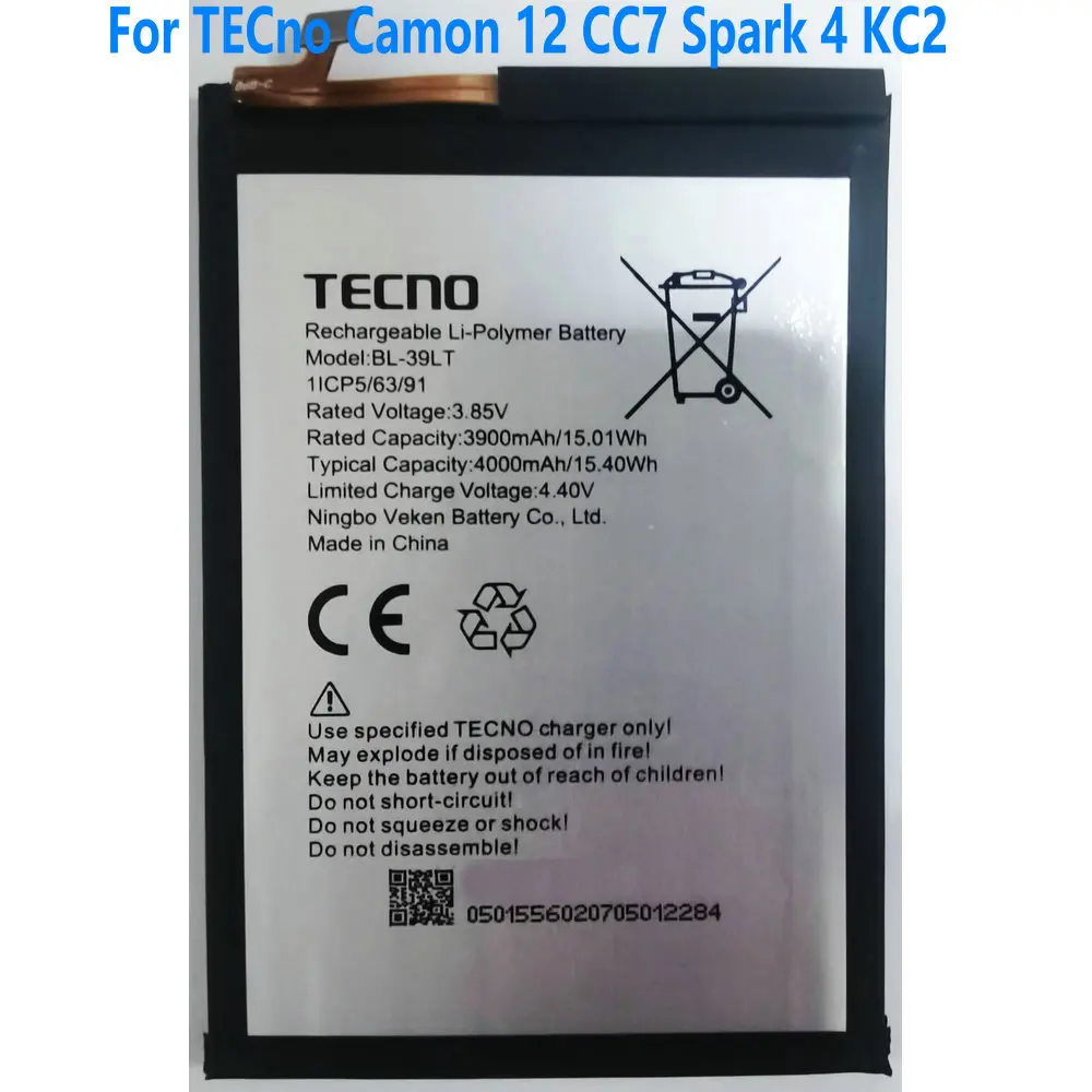 

New Original 4000mAh BL-39LT Battery For TECno Camon 12 CC7 Spark 4 KC2 Mobile Phone