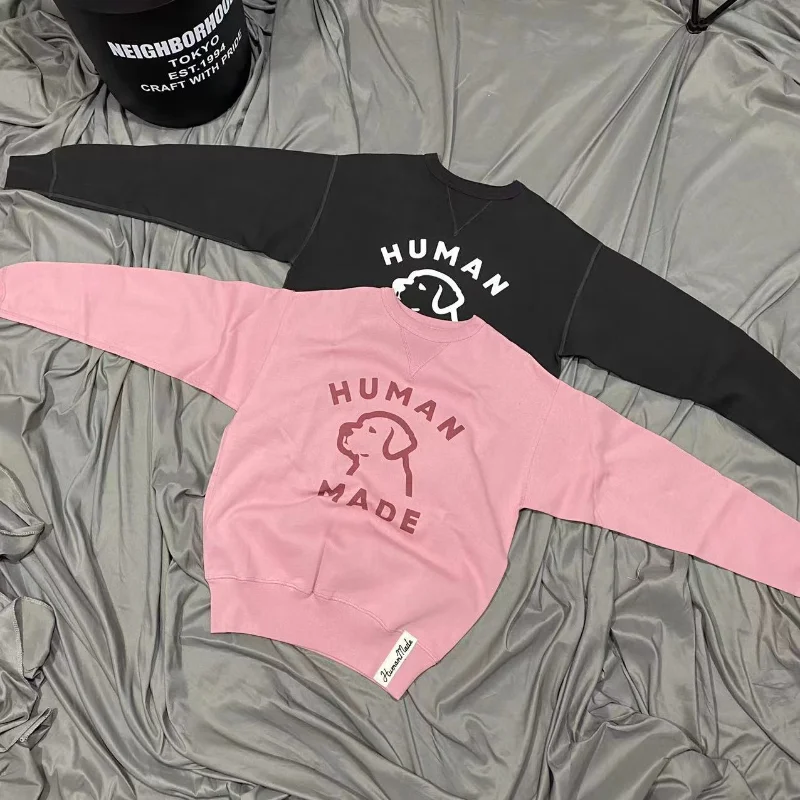 

Good Quality Human Made Puppy Print Crewneck Oversized Hoodie Women Clothes1:1 Pink Human Made Fashion Sweatshirts Men