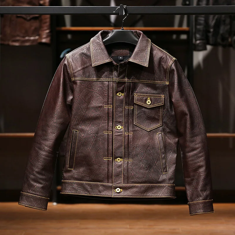 

M507 Asian Size Men's Slim Vintage Genuine Cow Leather Storm Rider Jacket