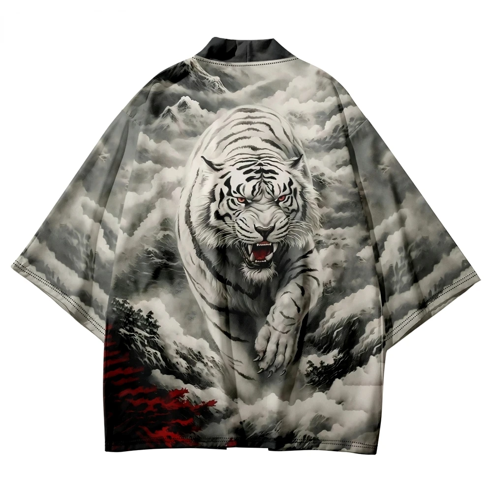 

Fashion Tiger print street clothing Harajuku men and women traditional Cardigan beach Yukata Japanese kimono