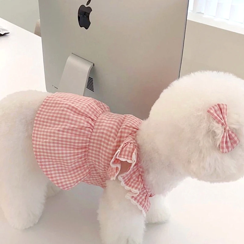 Симпатичные Подтяжки в клетку для собак летняя кружевная юбка плюшевой шерсти