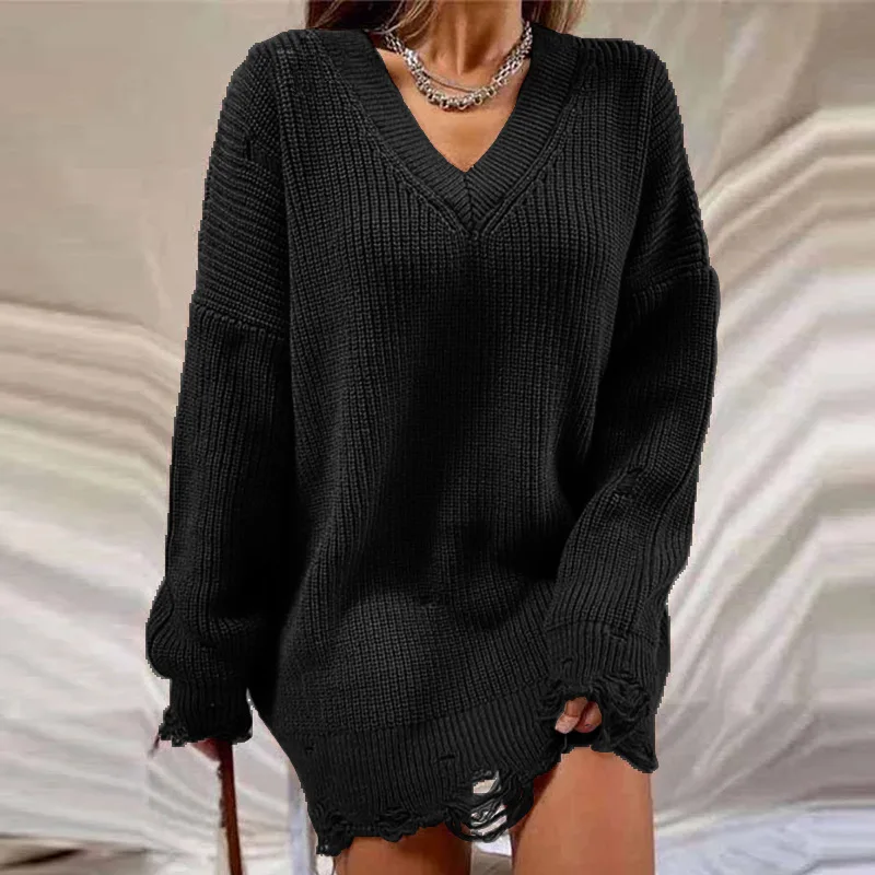 

2022 Hollow Out Sexy Knitted Sweater Dress Autumn Winter Long Sleeve Neck Green Vintage Loose Party Mini Dress