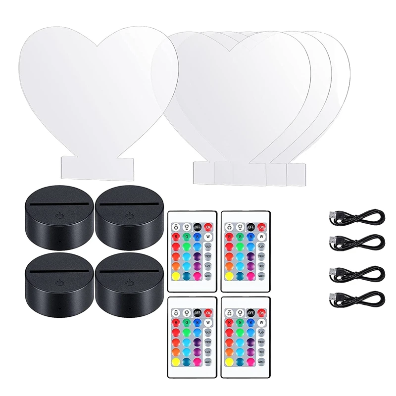 

4Pcs LED Light Base With Heart Acrylic Panel Lamp Light Display Base Show Stand For Room Restaurant Bar Shop Cafe