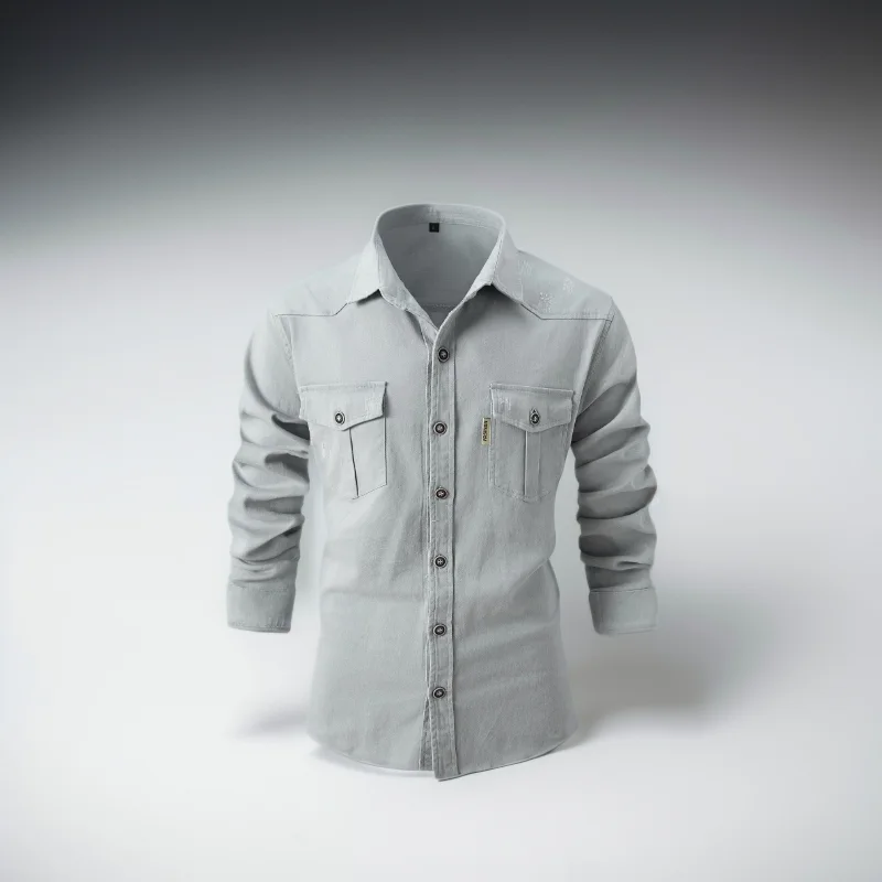 Мужская повседневная тонкая рубашка с карманами и лацканами