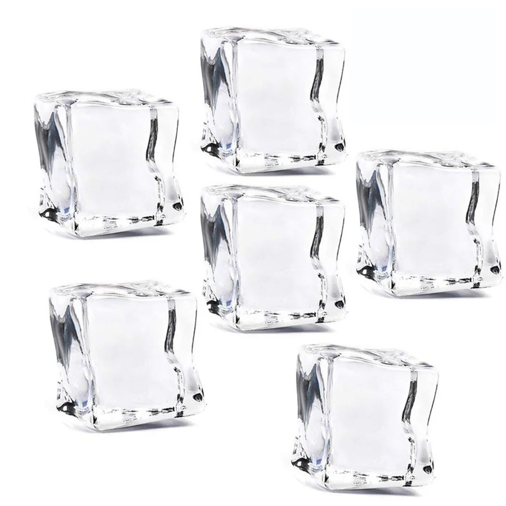 

100Pcs 20mm Cube Square Shape Glass Luster Ice Cubes Fake Artificial Acrylic Ice Cubes Crystal Clear Photography Props Kitchen