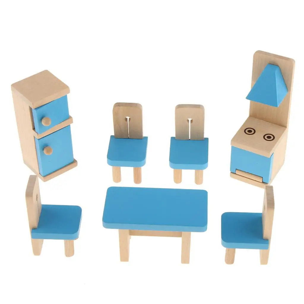 

Dollhouse Furniture Miniature Wooden Kitchen Set Kids Pretend