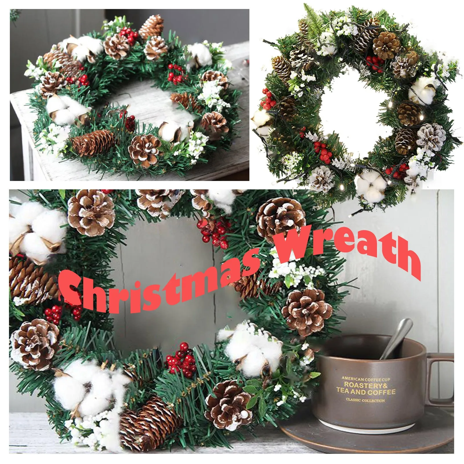 

Red Rattan Hanging（40cm） Fruit Simulation Ornaments Wreath Door Circle Christmas Home Decor Memorial for Cemetery