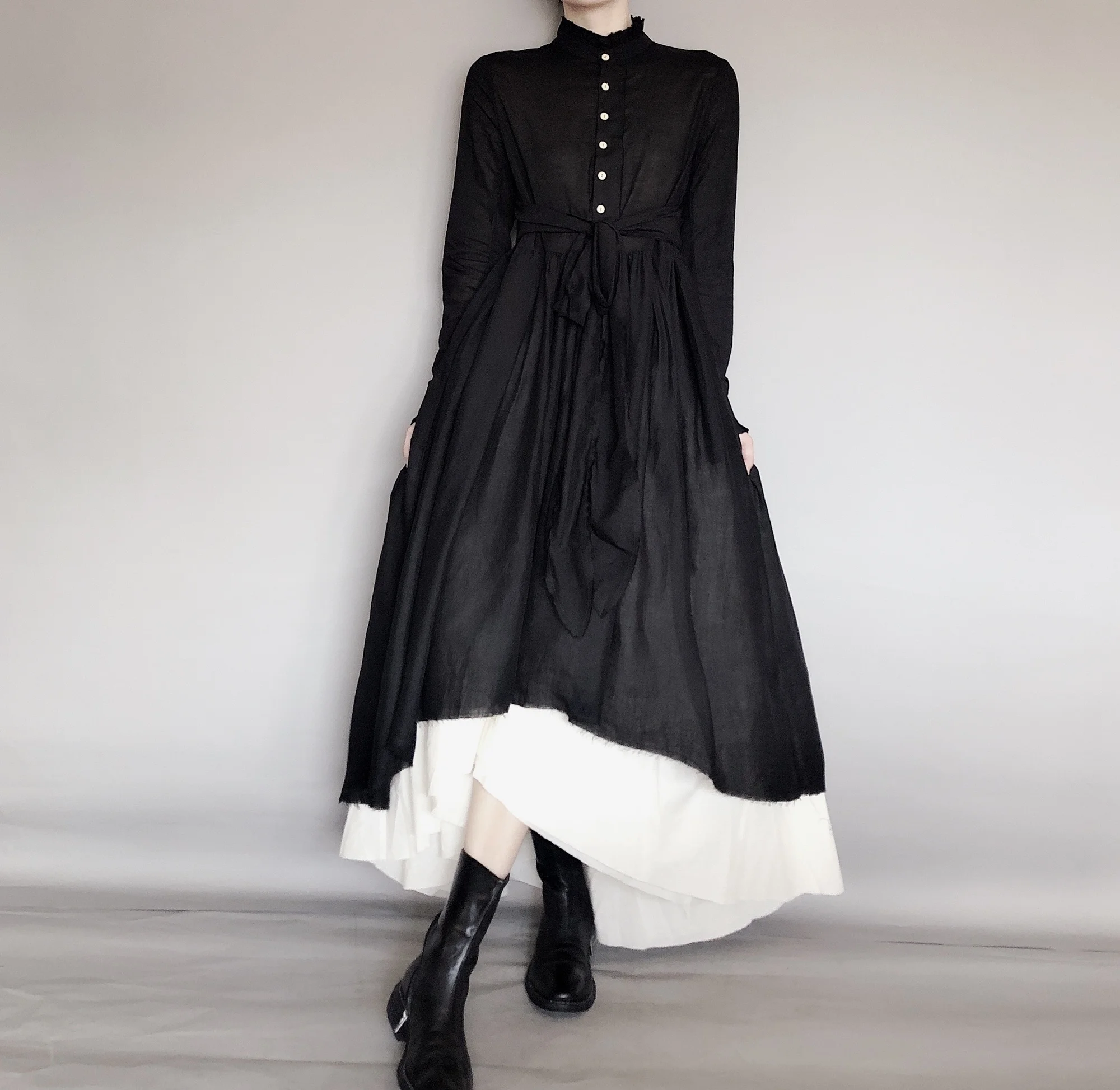 

Dark Wind Retro Two-piece Spring Autumn Yohji Yamamoto Distressed Raw Edge Fluffy Mid-length Dress Thin Female Y2K