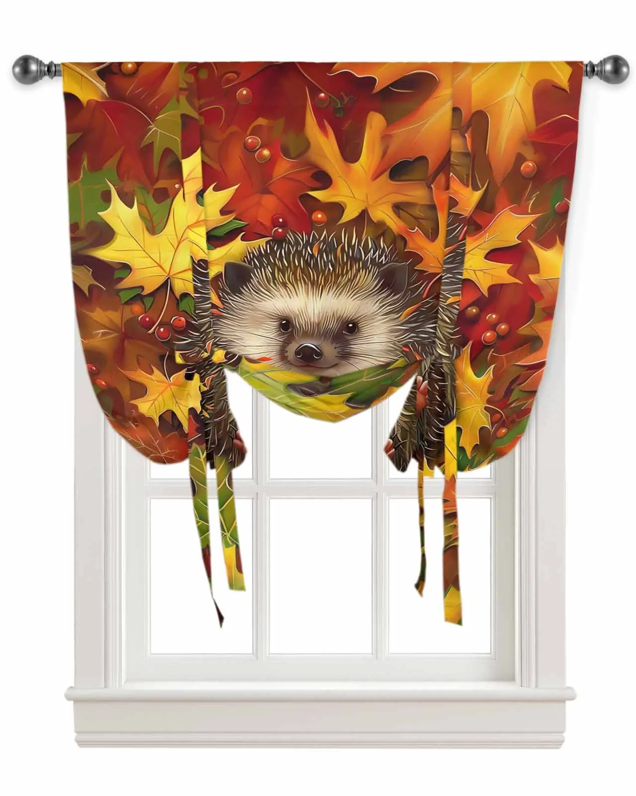 Осенняя занавеска на окна в виде кленового листа с ежиком для гостиной спальни