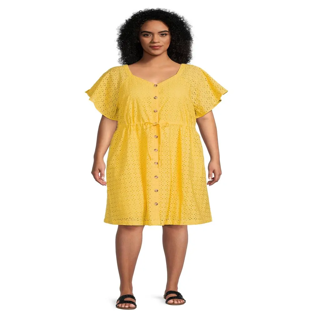 

HMCN Women`s Plus Size Shirt Dress with Flutter Sleeves
