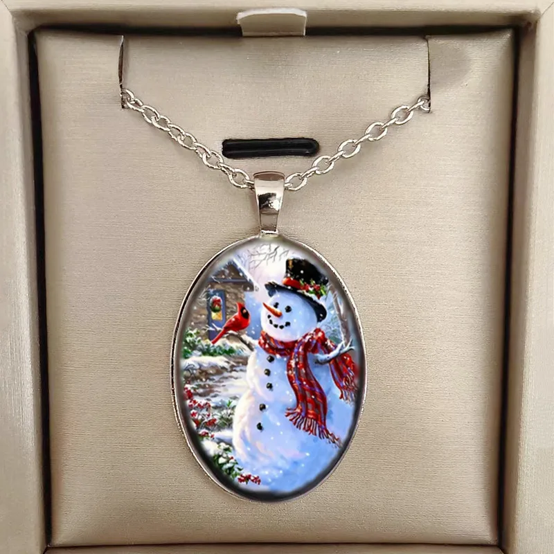 

Exquisite Halloween Snowman Round Crystal Pendant Necklace Engagement Necklace for Women Jewelry Birthday Party Anniversary Gift
