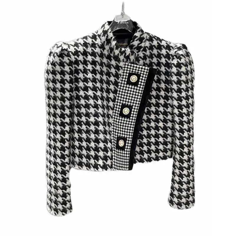 

Chic Coat Women for Winter Fall Buttoned Jacket Plaid Jacket Blazer Black and White Outfit Designed Tops Women Clothes Outwear