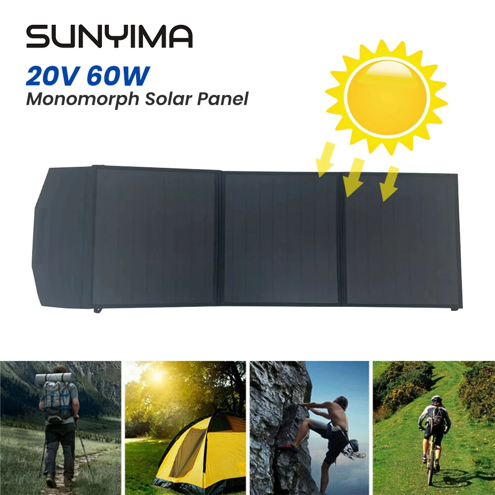 

SUNYIMA 20V60W 360*375MM PET Monocrystalline Folding Solar Panel Charging Board Portable Package Cell Phone Power Photovoltaic