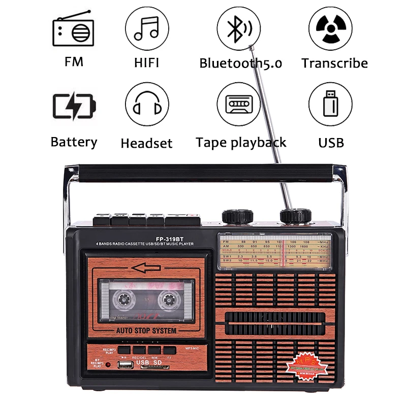 Ретро-рекордер радио портативный Полнодиапазонный беспроводной Bluetooth U-диск для
