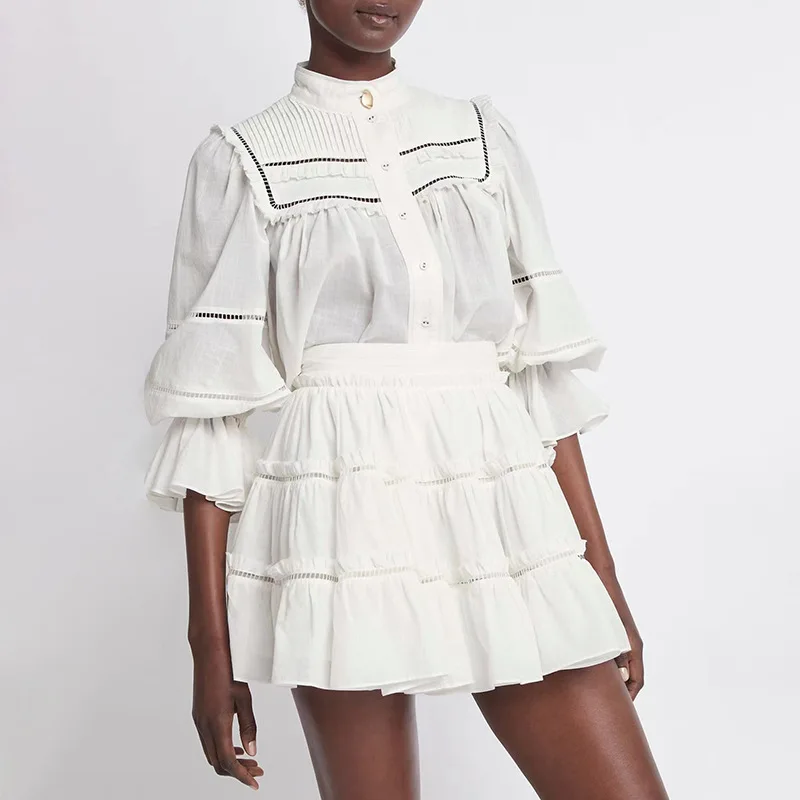 

Оригинальный брендовый модный роскошный костюм с юбкой, однобортная рубашка с вышивкой + Повседневная короткая юбка с высокой талией