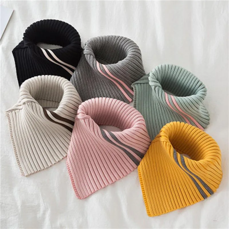 

Autumn Winter Women's Scarf Wild Warm Protect Cervical Spine Stretch Knitted Fake Collar Wool High Neck Pullover Bib Female