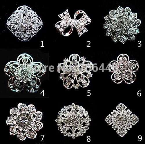 

1.25 Inch Silver Rhinestone Crystal Diamante Wedding Bouquet Small Flower Brooch Prom Party Gift Pins 1.25 Inch