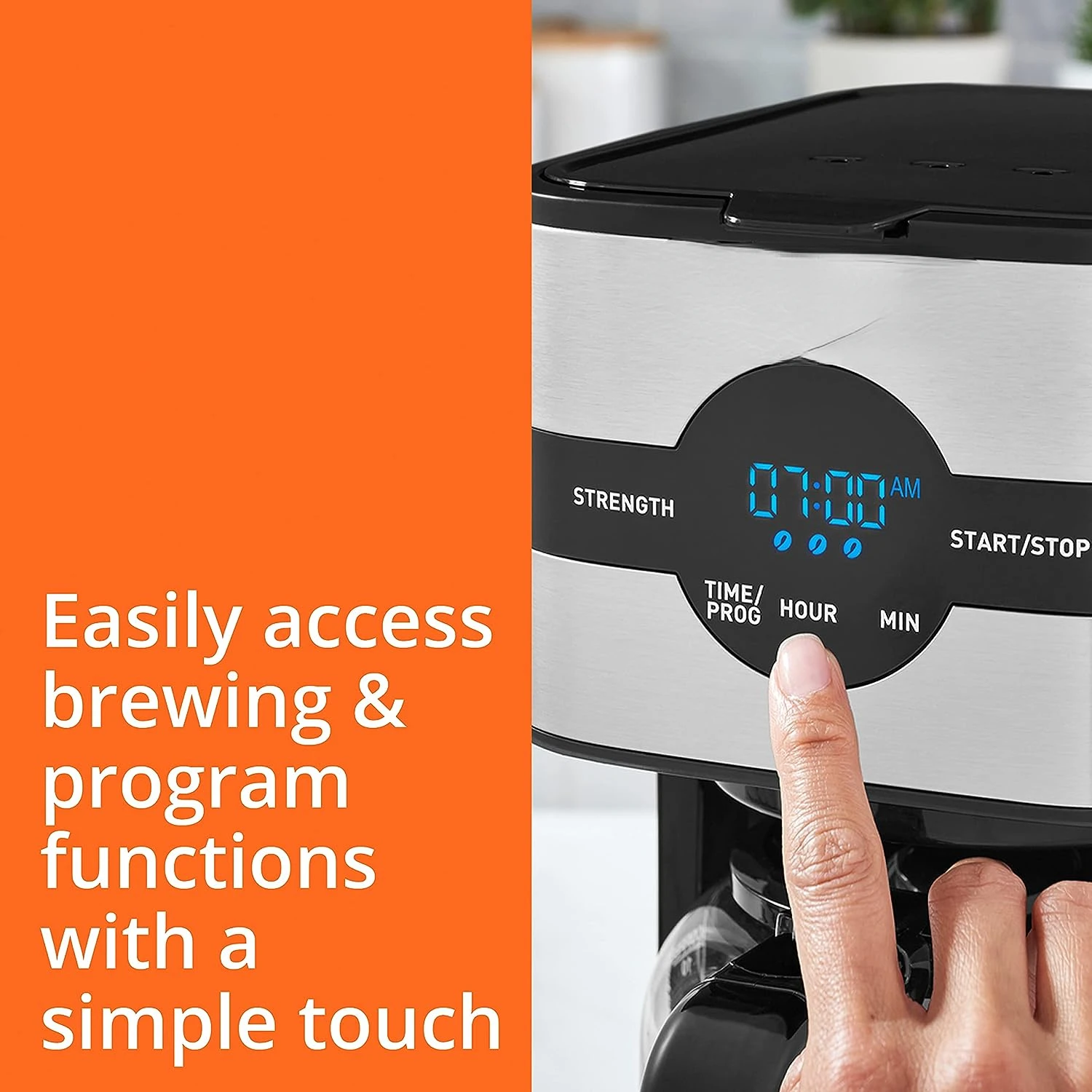 

Simply Brew Stainless Steel Drip Coffee Maker 10 Cup 900 Watts Digital Control, Coffee Filter, Drip Free, Dishwasher Safe Pot Si