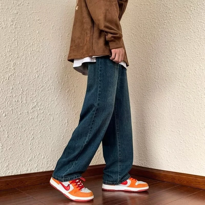 Blue Baggy Jeans Men Fashion Retro Harajuku Casual Straight Jeans Men Streetwear Korean Loose Denim Pants Mens Trousers S-3XL