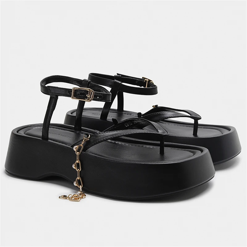 

Сандалии женские на платформе, повседневные шлепанцы, пляжная обувь на плоской подошве, Гладиаторы с цепочкой, криперы, лето 2023