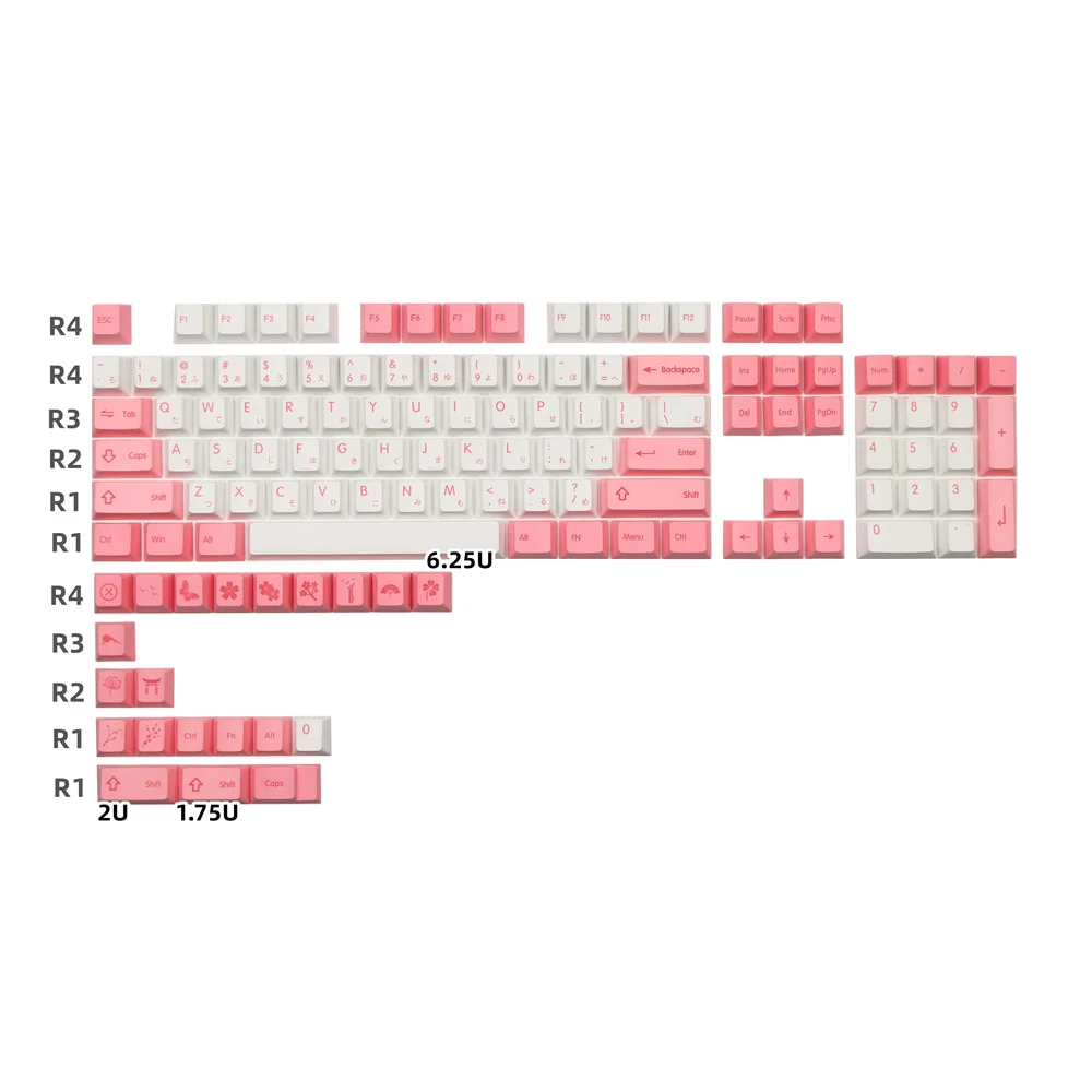 PBT Keycap Blossoms Pink Japanese Cherry Profile DYE Subbed 125 Keys For Mx Switch Optical Mechanical Keyboard