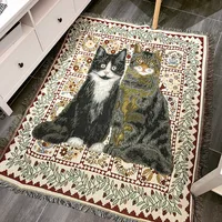 Cat Pattern Anti Scratch Background Cloth Sofa Blanket Cotton Braided Carpet
